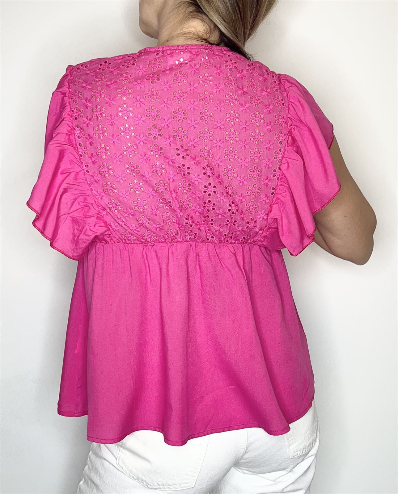 BLUSA BORDADOS CALADOS FUCSIA - Imagen 3