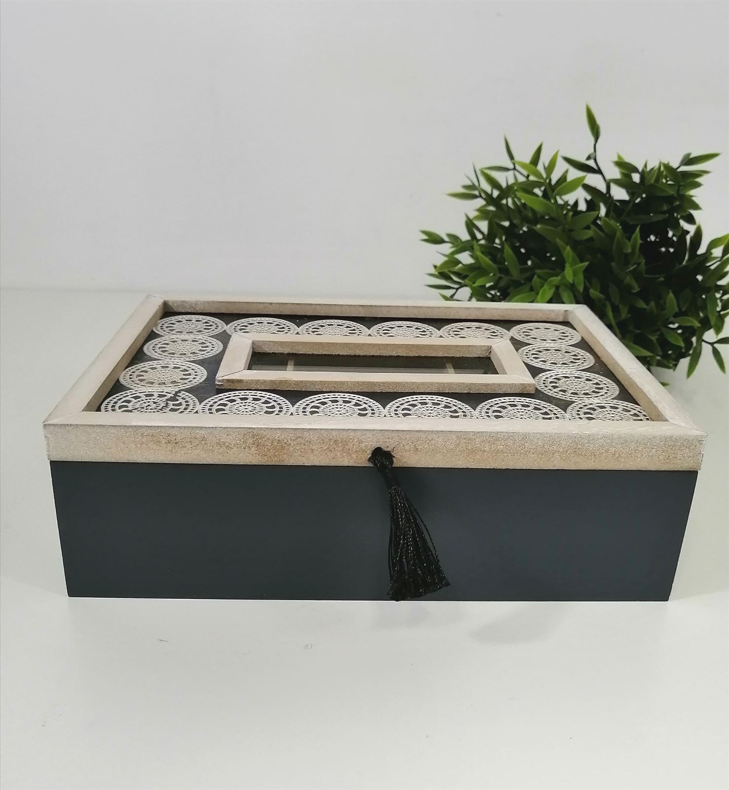 CAJA INFUSIONES MADERA AZUL