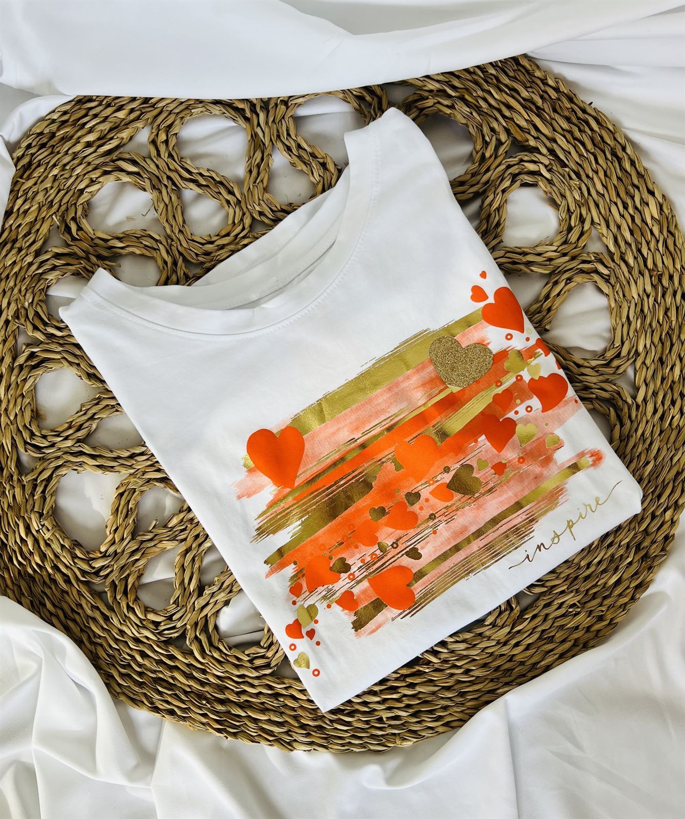 CAMISETA BLANCA PRINT NARANJA - Imagen 1