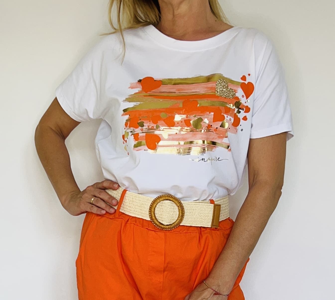 CAMISETA BLANCA PRINT NARANJA - Imagen 2