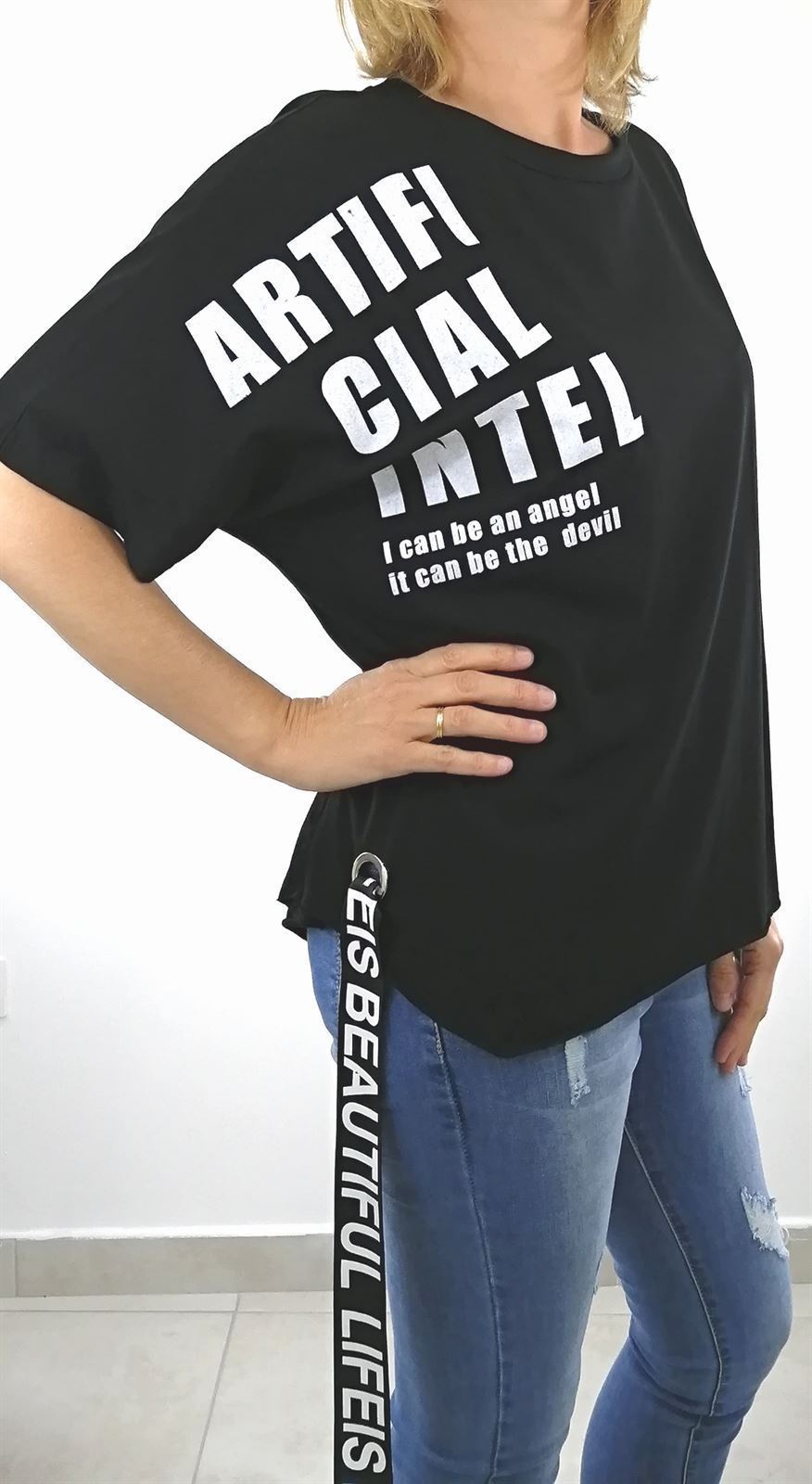 CAMISETA OVERSIZE LETRAS NEGRA - Imagen 2