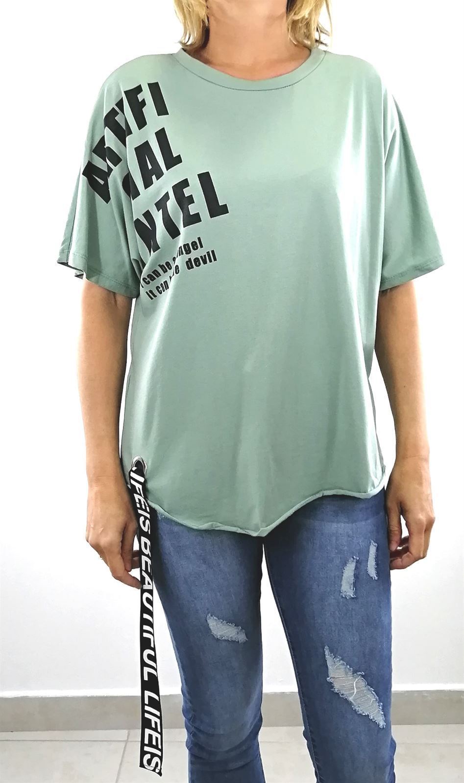 CAMISETA OVERSIZE LETRAS VERDE - Imagen 1