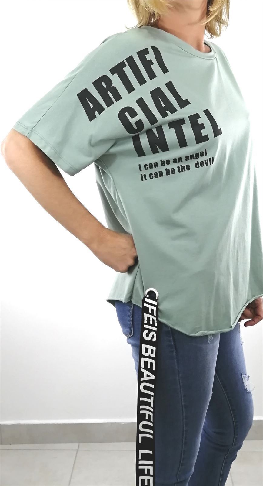 CAMISETA OVERSIZE LETRAS VERDE - Imagen 2