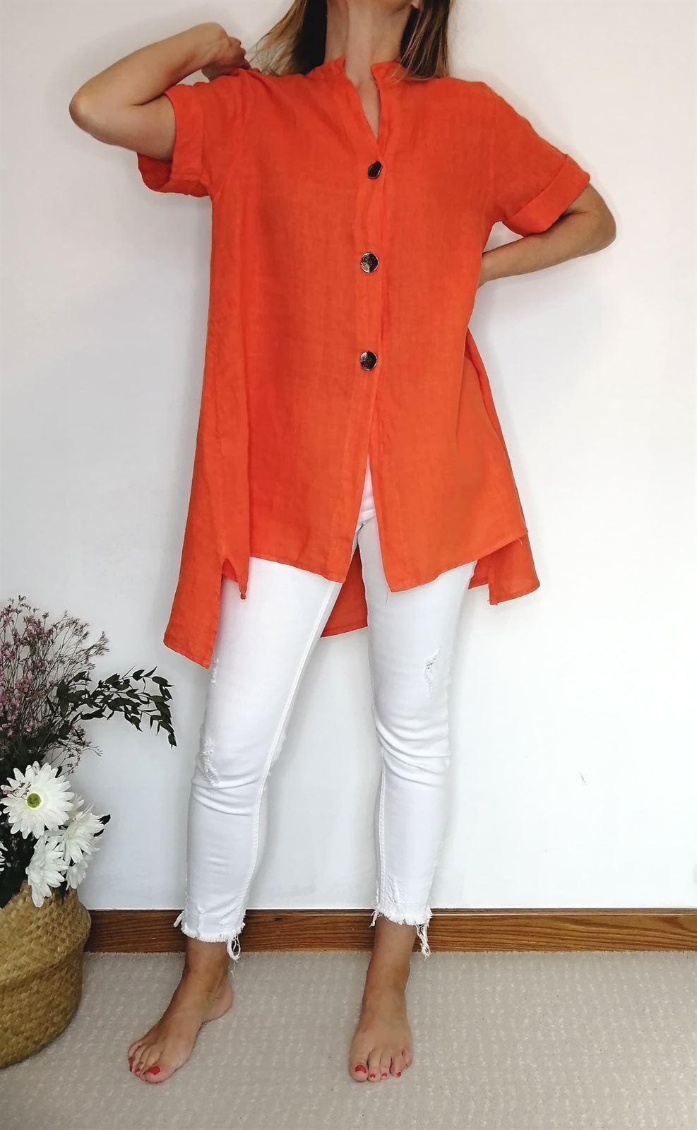 CAMISOLA LINO NARANJA - Imagen 5