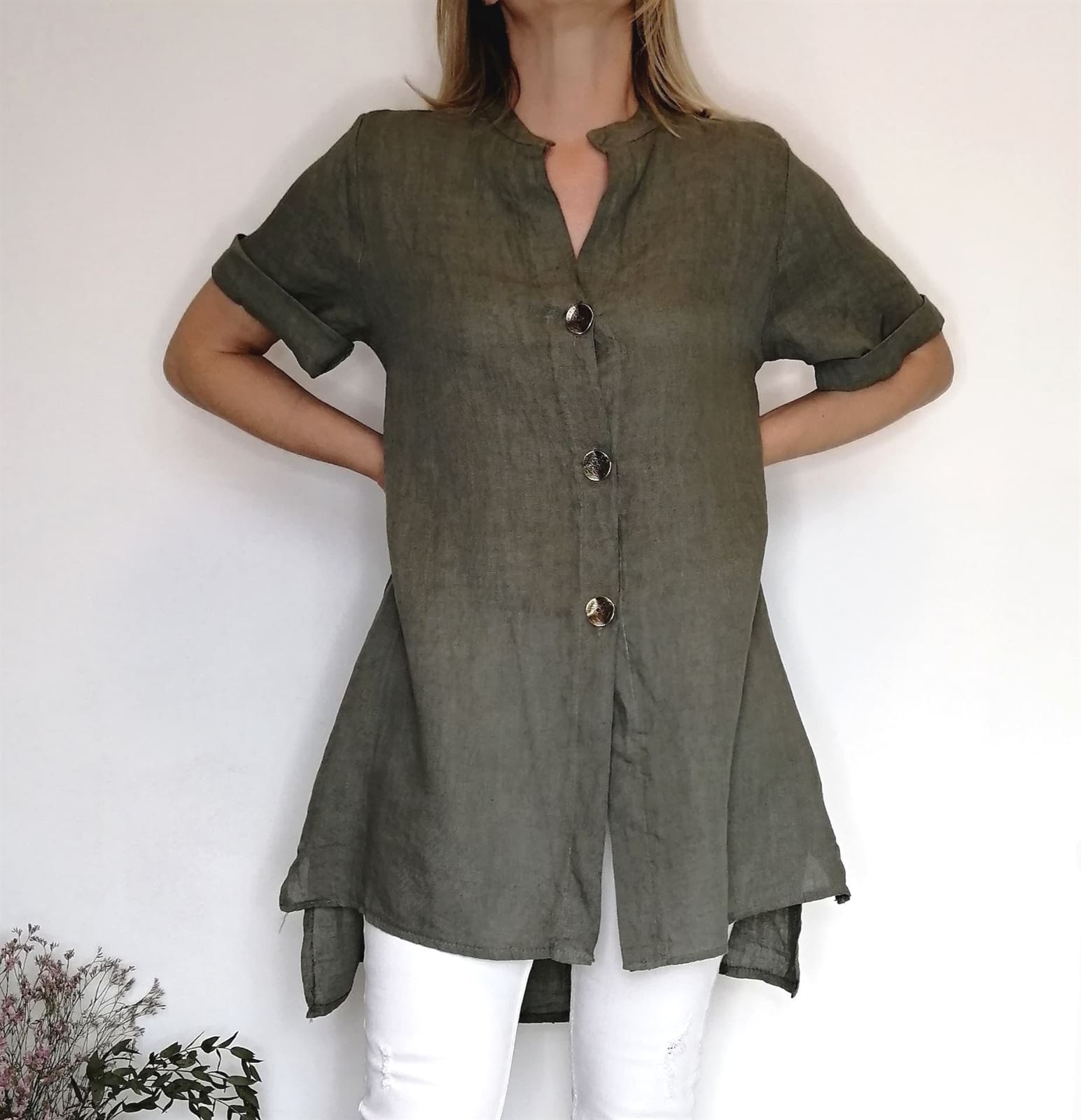 CAMISOLA LINO VERDE - Imagen 1
