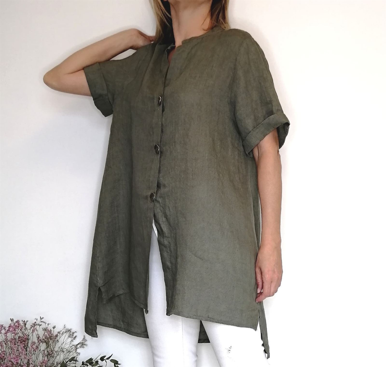 CAMISOLA LINO VERDE - Imagen 3