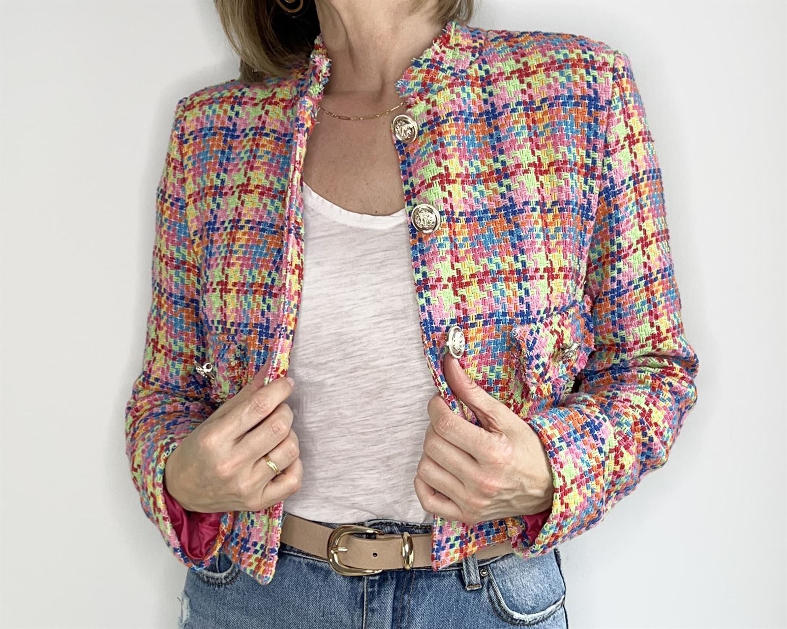 CHAQUETA CORTA TWEED MULTICOLOR - Imagen 3