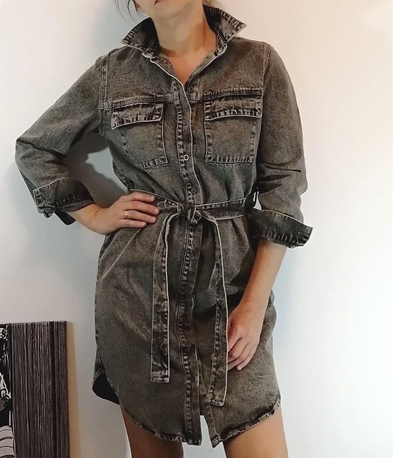 VESTIDO CAMISERO VAQUERO GRIS - Imagen 1