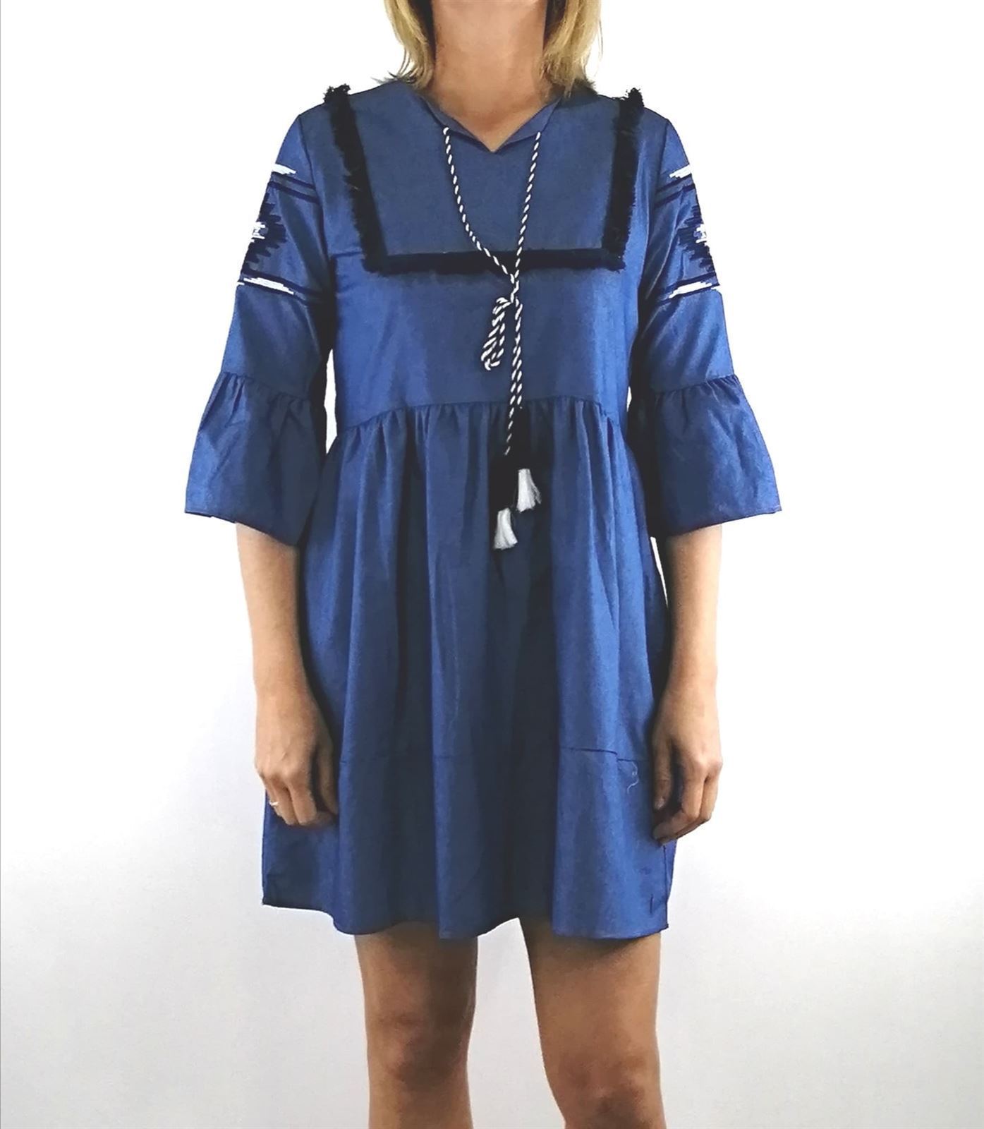 VESTIDO DENIM BORDADOS - Imagen 1