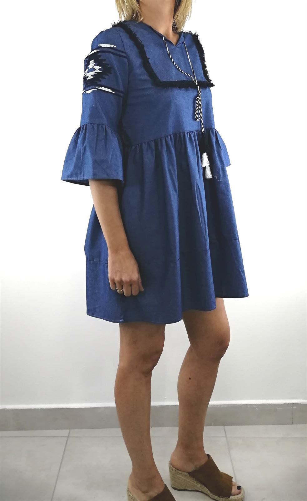 VESTIDO DENIM BORDADOS - Imagen 3